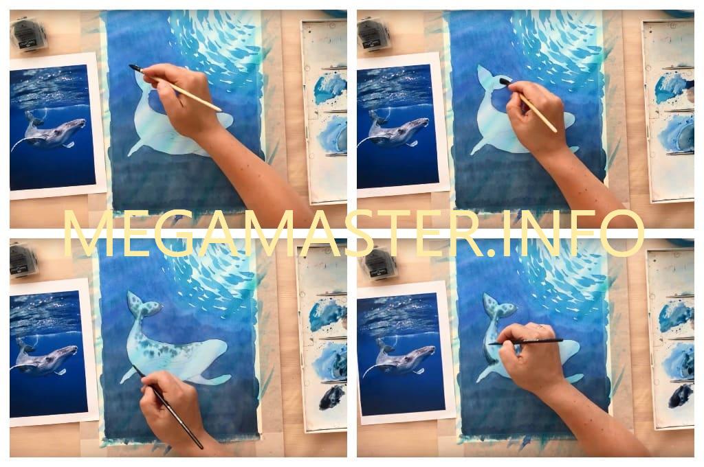 Как нарисовать кита красками (Шаг 2)