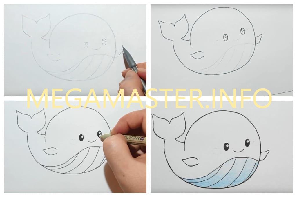 Как нарисовать кита поэтапно для детей (Шаг 3)