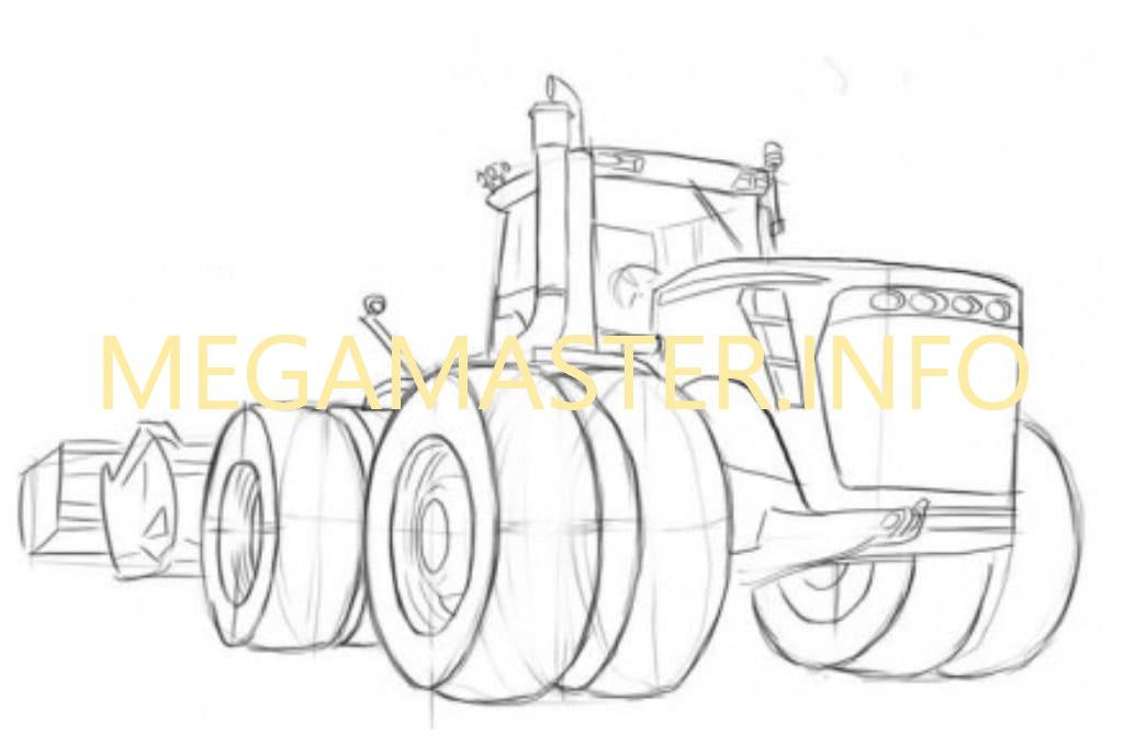 Рисуем большой трактор карандашом (Шаг 4)