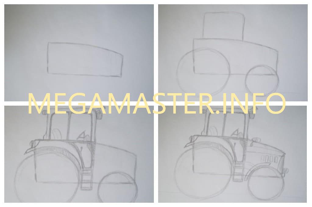 Как нарисовать трактор карандашом (Шаг 1)