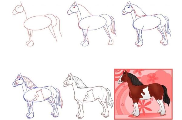 Нарисовать коня карандашом легко и красиво поэтапно для начинающих карандашом