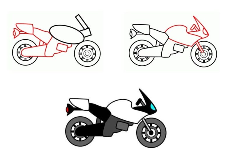 Мотоцикл рисунок для детей простой и легкий