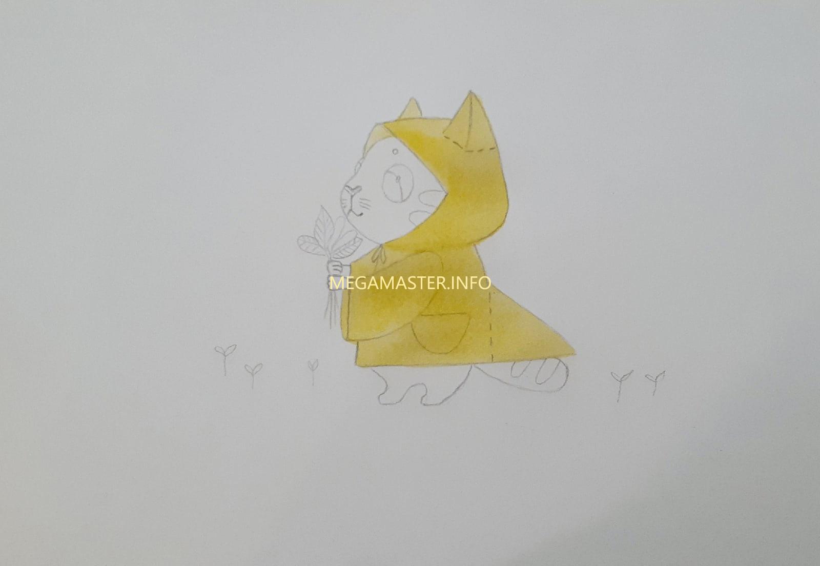 Как нарисовать котёнка в дождевике